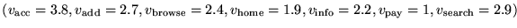 $(v_{\rm acc} = 3.8, v_{\rm add} = 2.7, v_{\rm browse} = 2.4, v_{\rm home} = 1.9, v_{\rm info} = 2.2, v_{\rm pay} = 1, v_{\rm search} = 2.9)$