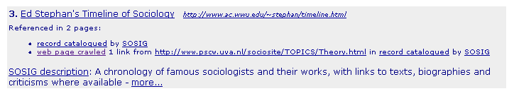 Ed Stephan's Timeline of Sociology search result showing layout of provenance.
