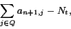 \begin{displaymath} \sum_{j\in Q}a_{n+1,j} - N_t , \end{displaymath}
