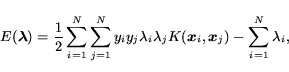\begin{displaymath} E(\mbox{\protect\boldmath$\lambda$\protect\unboldmath }) = \... ...boldmath$x$\protect\unboldmath }_j) - \sum_{i=1}^N \lambda_i, \end{displaymath}