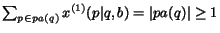 $\sum_{p\in pa(q)} x^{(1)}(p \vert q,b) = \vert pa(q)\vert \ge 1$