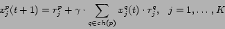 \begin{displaymath}
x^p_j(t+1) = r^p_j +\gamma \cdot
\sum _{q\in ch(p)}x^q_j(t)\cdot r^q_j,&nbsp;&nbsp;j=1,\ldots,K
\end{displaymath}